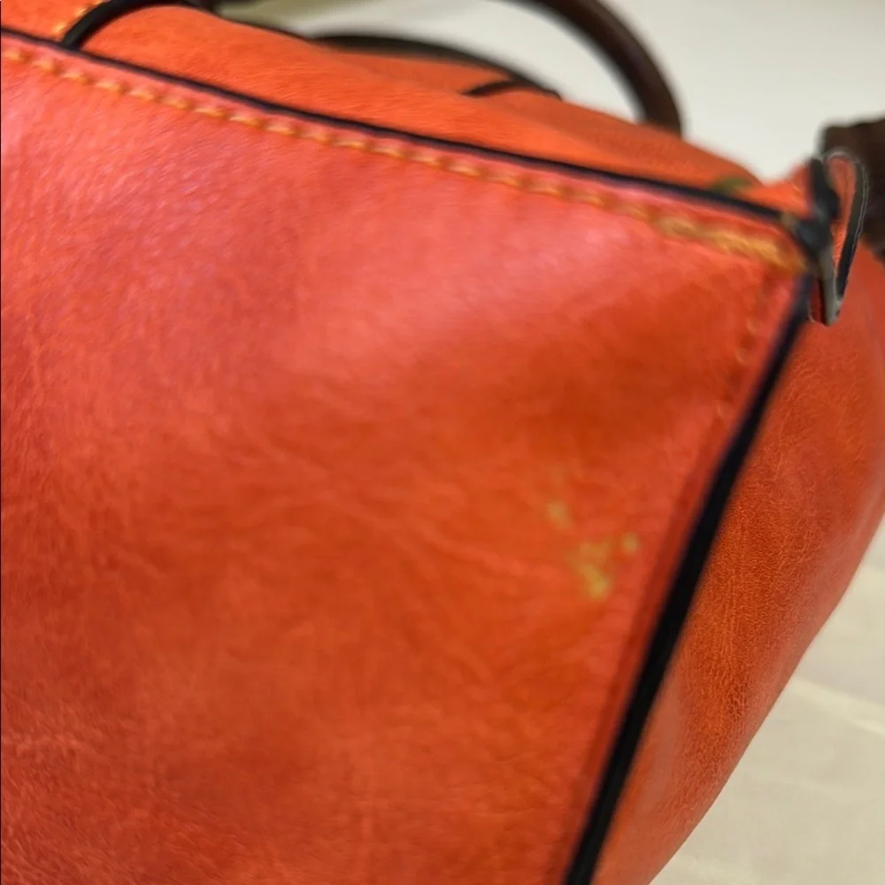 Alyssa Orange and Brown Leather‎ Shoulder Bag with Gold Clasp